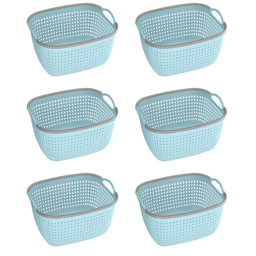 YBM Home Large Plastic Storage Basket with Handle for Home and Office, Blue  15 L x 10 W x 6 H